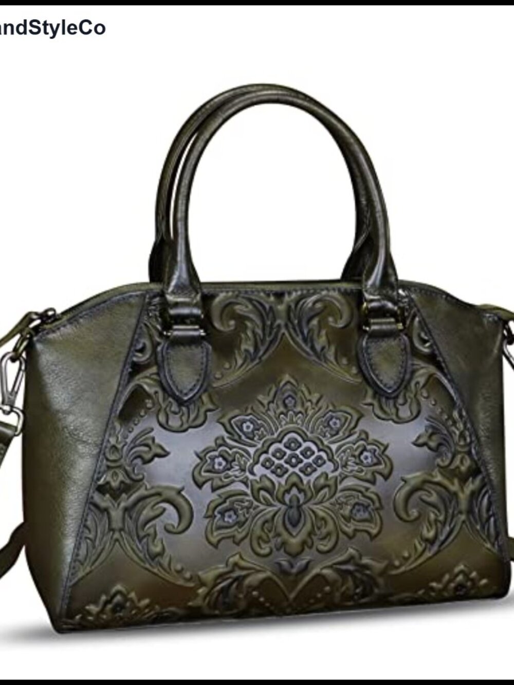 Vintage Genuine Leather Embossed Satchel Handbag Crossbody Shoulder Bag